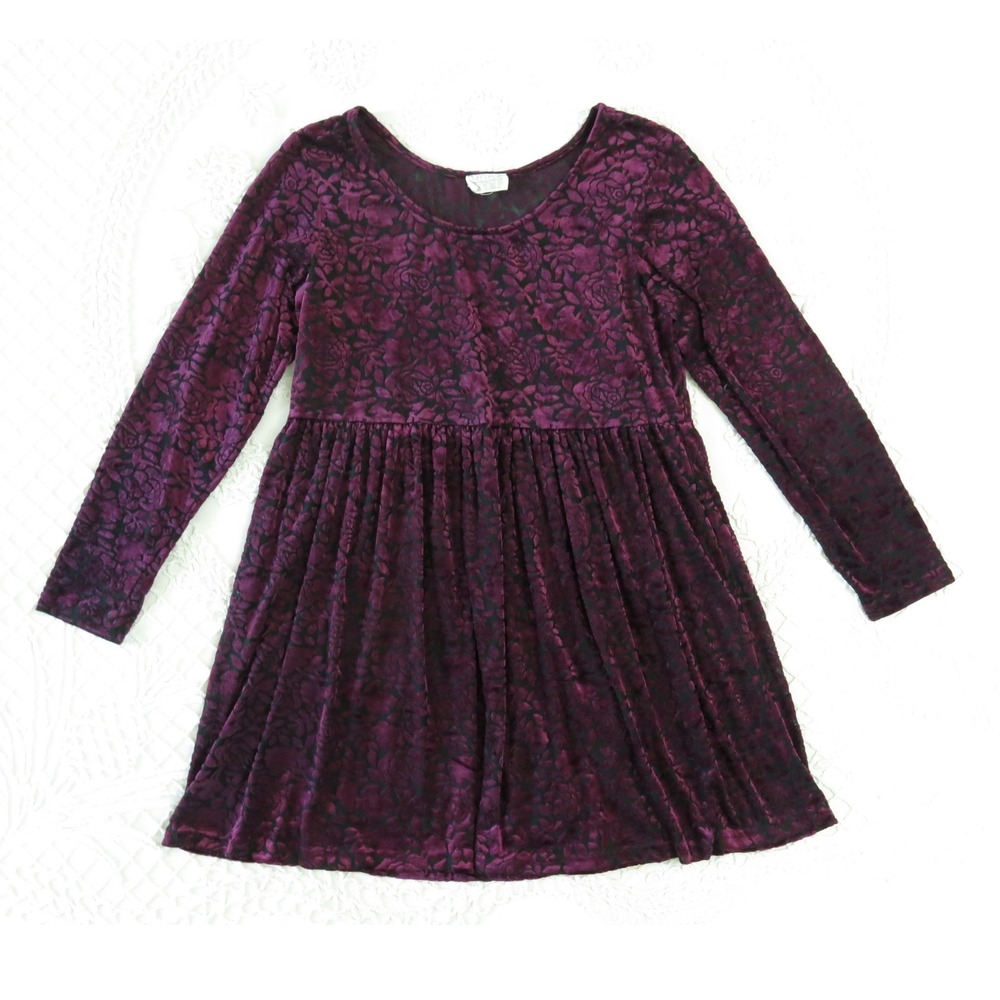 Vintage Moda Int'l Burgundy Burnout Velvet Mini Babydoll Dress Grunge Whimsigoth